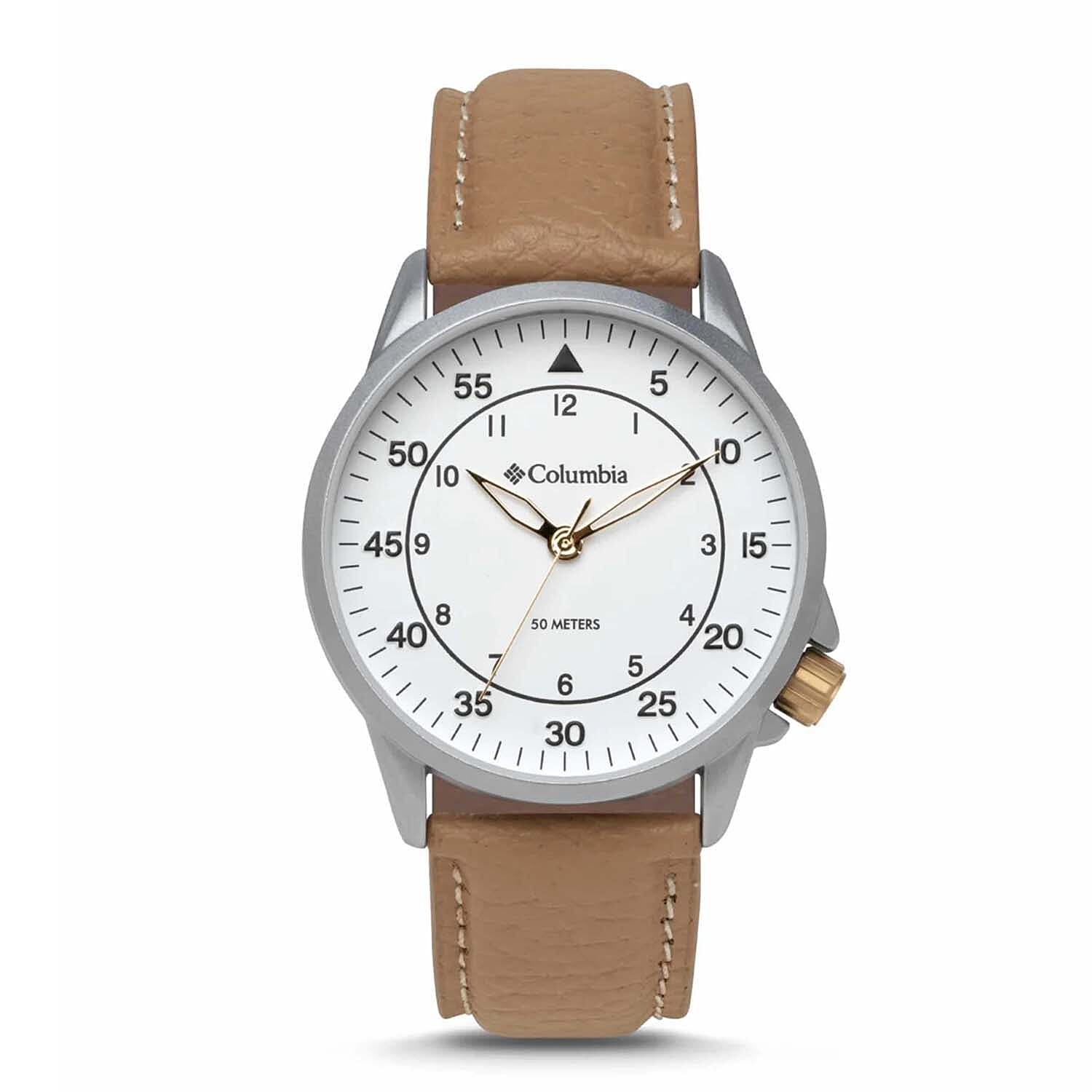 Columbia Viewmont Quartz Movt. 5ATM WR White Dial Mens Watch with Brown Leather Strap