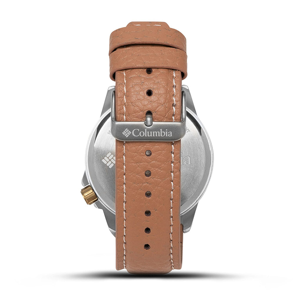 Columbia Viewmont Quartz Movt. 5ATM WR White Dial Mens Watch with Brown Leather Strap