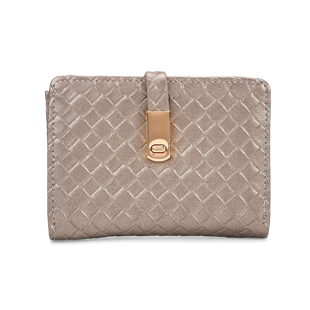 Designer Inspired-Compact RFID Protected Wallet with Gold Clasp - Gold