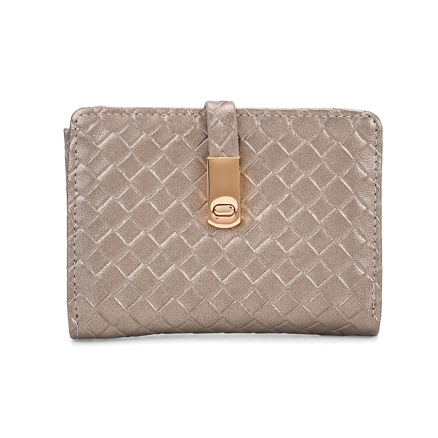 Designer Inspired-Compact RFID Protected Wallet with Gold Clasp - Gold