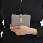 Designer Inspired-Compact RFID Protected Wallet with Gold Clasp - Gold