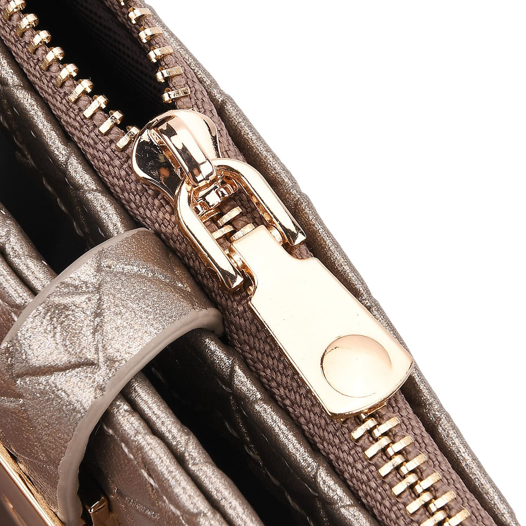 Designer Inspired-Compact RFID Protected Wallet with Gold Clasp - Gold