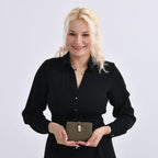 Designer Inspired-Compact RFID Protected Wallet with Gold Clasp - Green