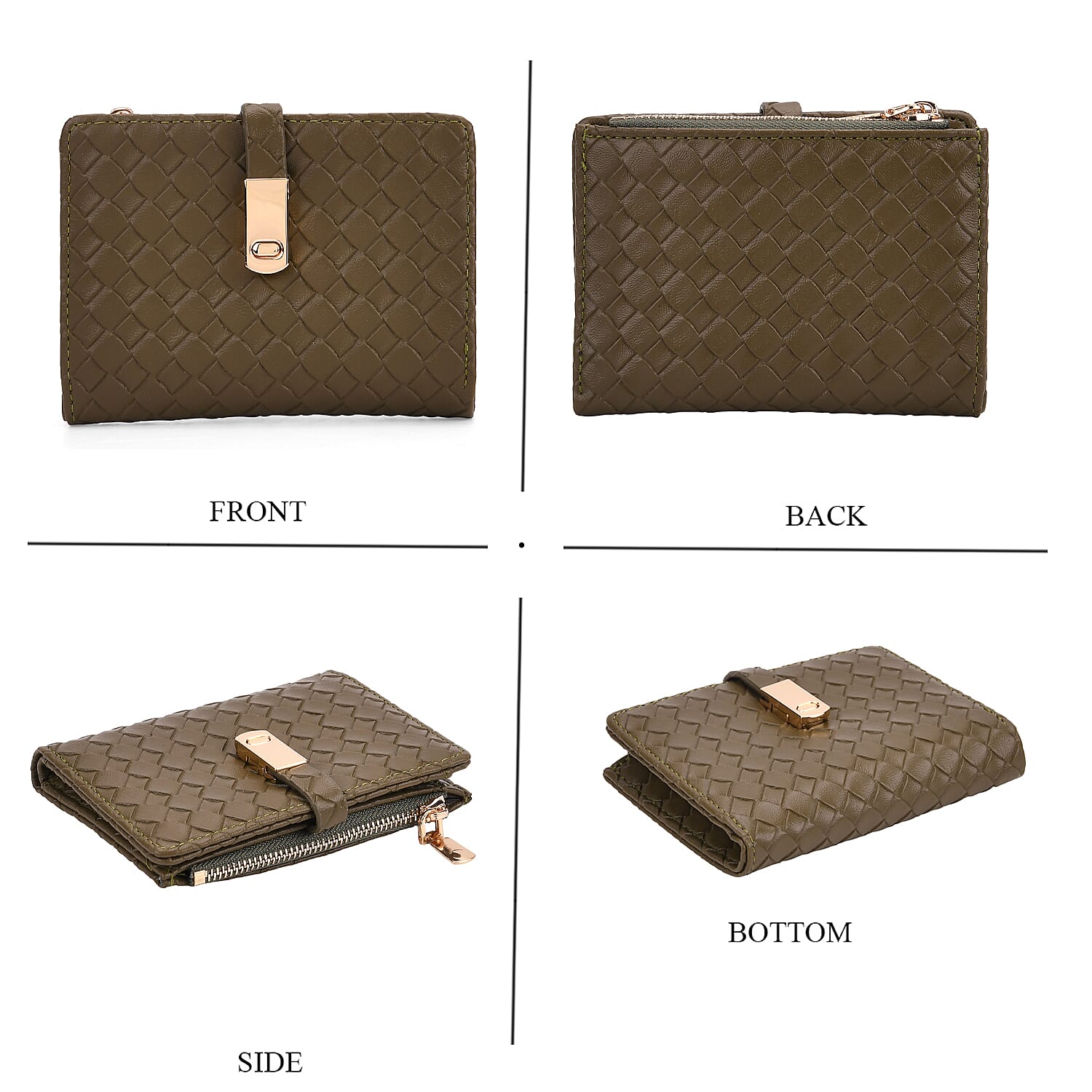Designer Inspired-Compact RFID Protected Wallet with Gold Clasp - Green