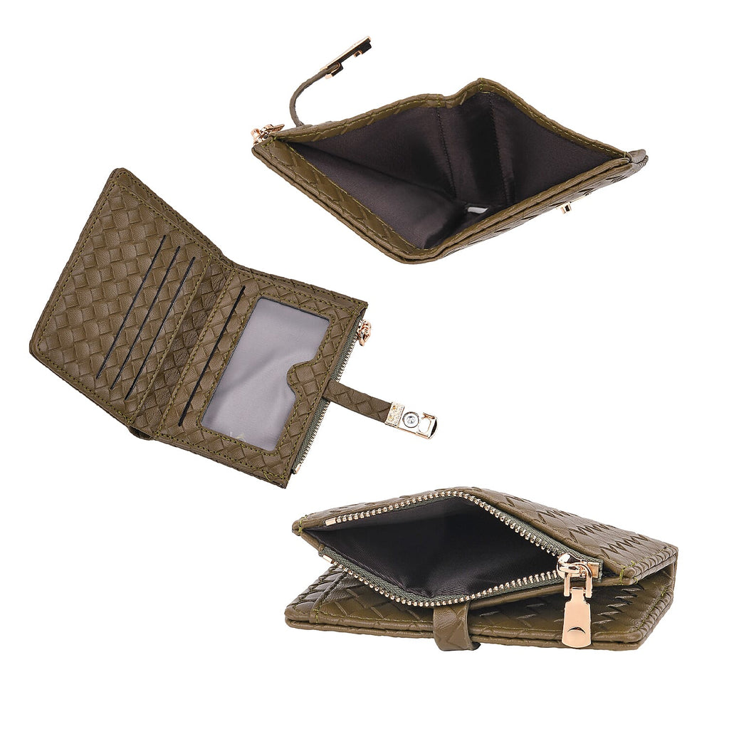 Designer Inspired-Compact RFID Protected Wallet with Gold Clasp - Green
