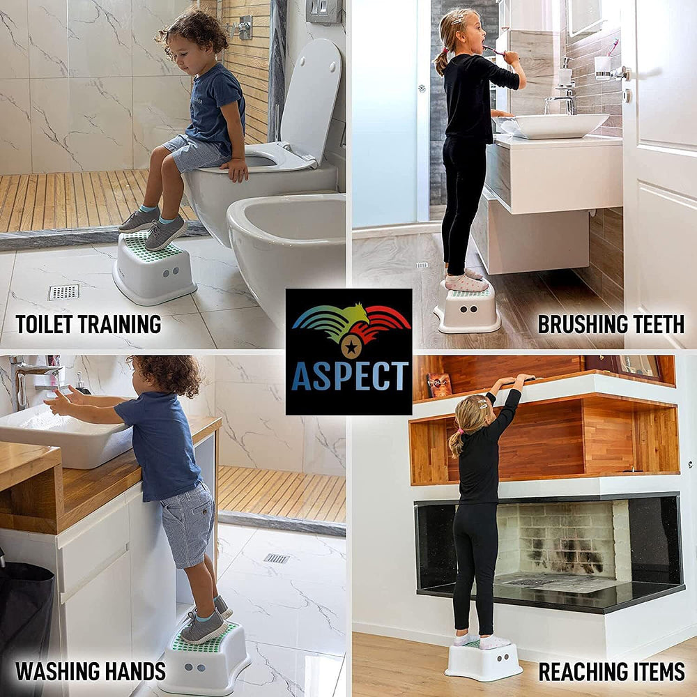 Compact White Bathroom Step Stool with Grip Surface