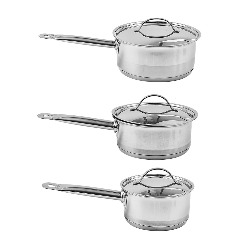Tramontina Cookware Set - 3 Saucepans 14, 16 & 20cm - Triple Layer Base - All Hob types - Silver
