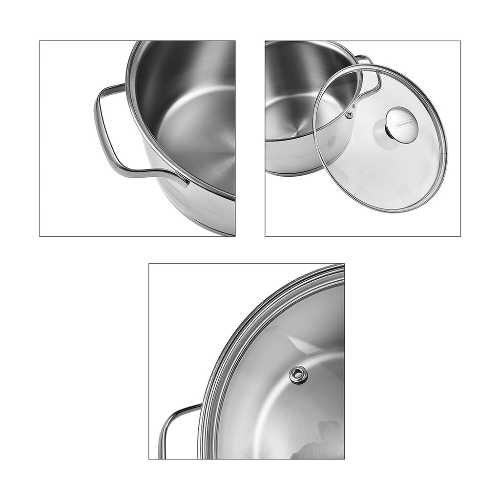 Tramontina Cookware Set - 3 Casserole Pans - Triple Layer Base - All Hob types & Oven Safe (Size 26x20x16 cm) - Silver