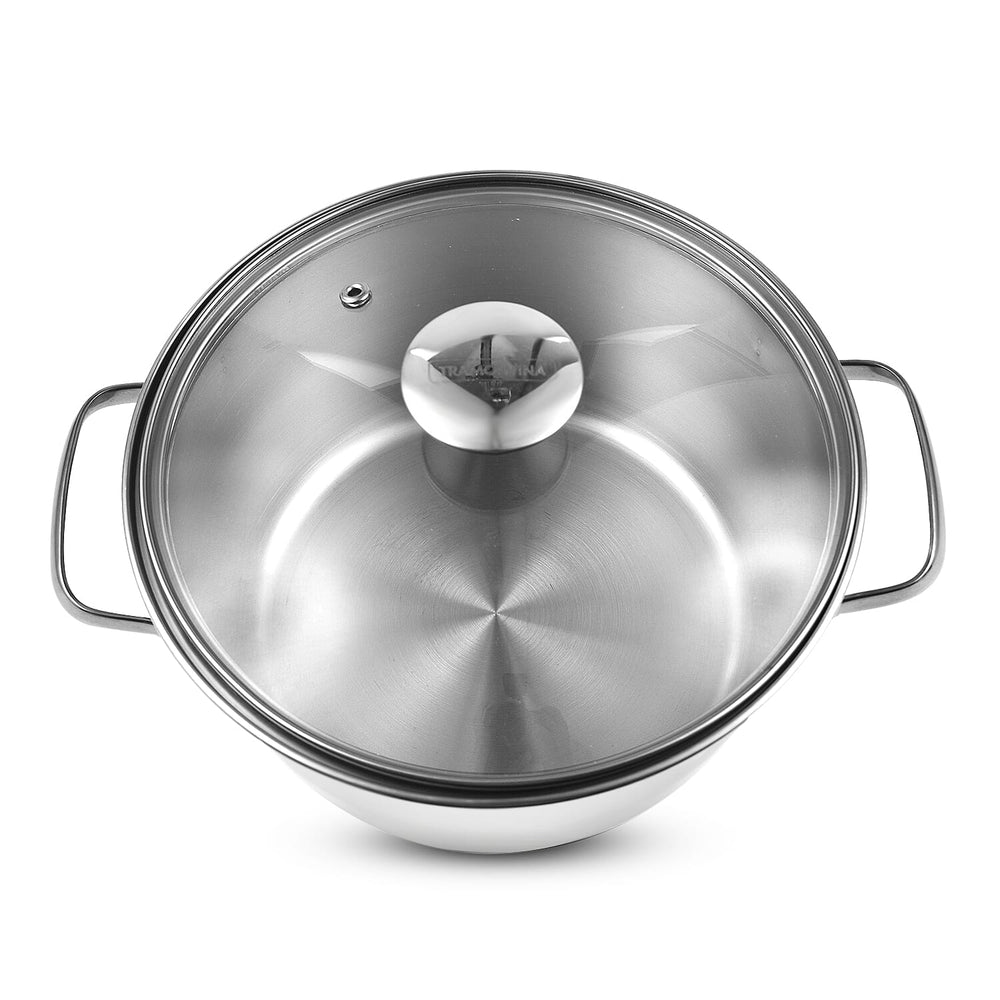 Tramontina Cookware Set - 2 Casserole Pots 20 - 24cm And Saucepan 16cm - Triple Layer Base - All Hob types - Silver