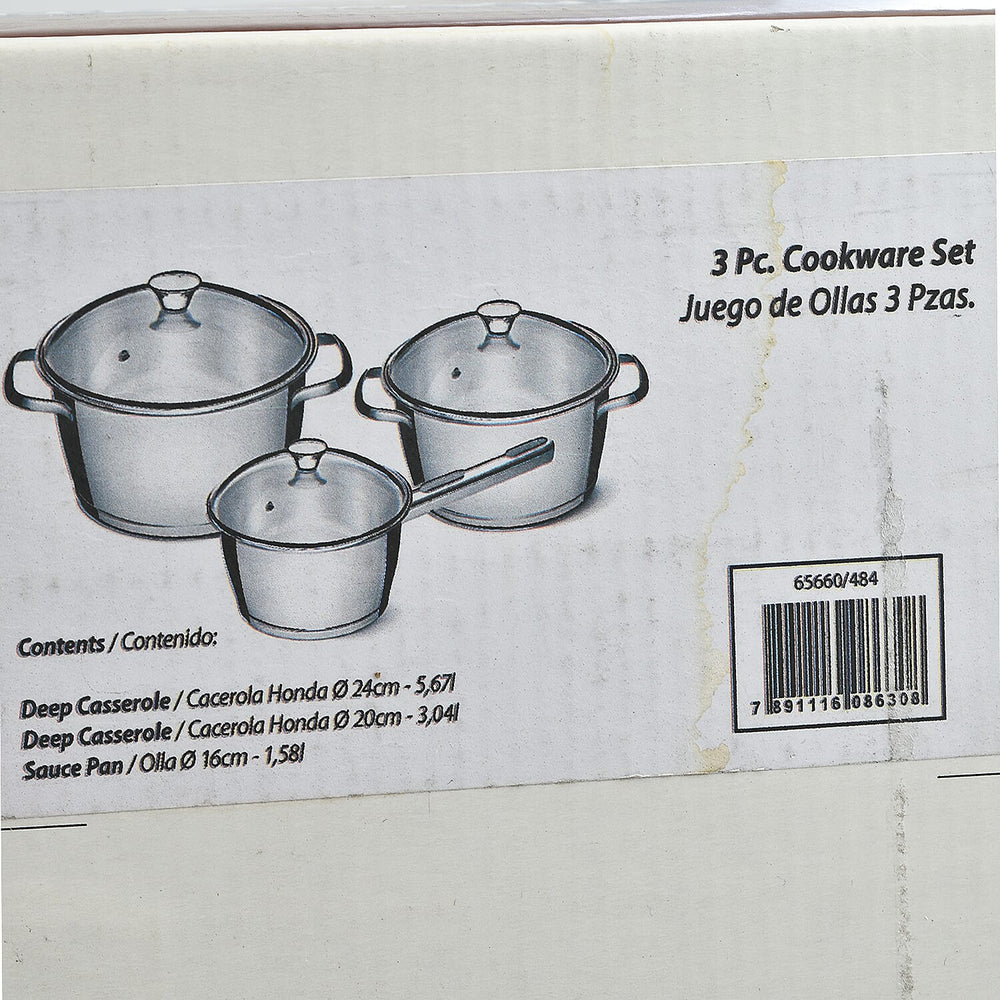 Tramontina Cookware Set - 2 Casserole Pots 20 - 24cm And Saucepan 16cm - Triple Layer Base - All Hob types - Silver