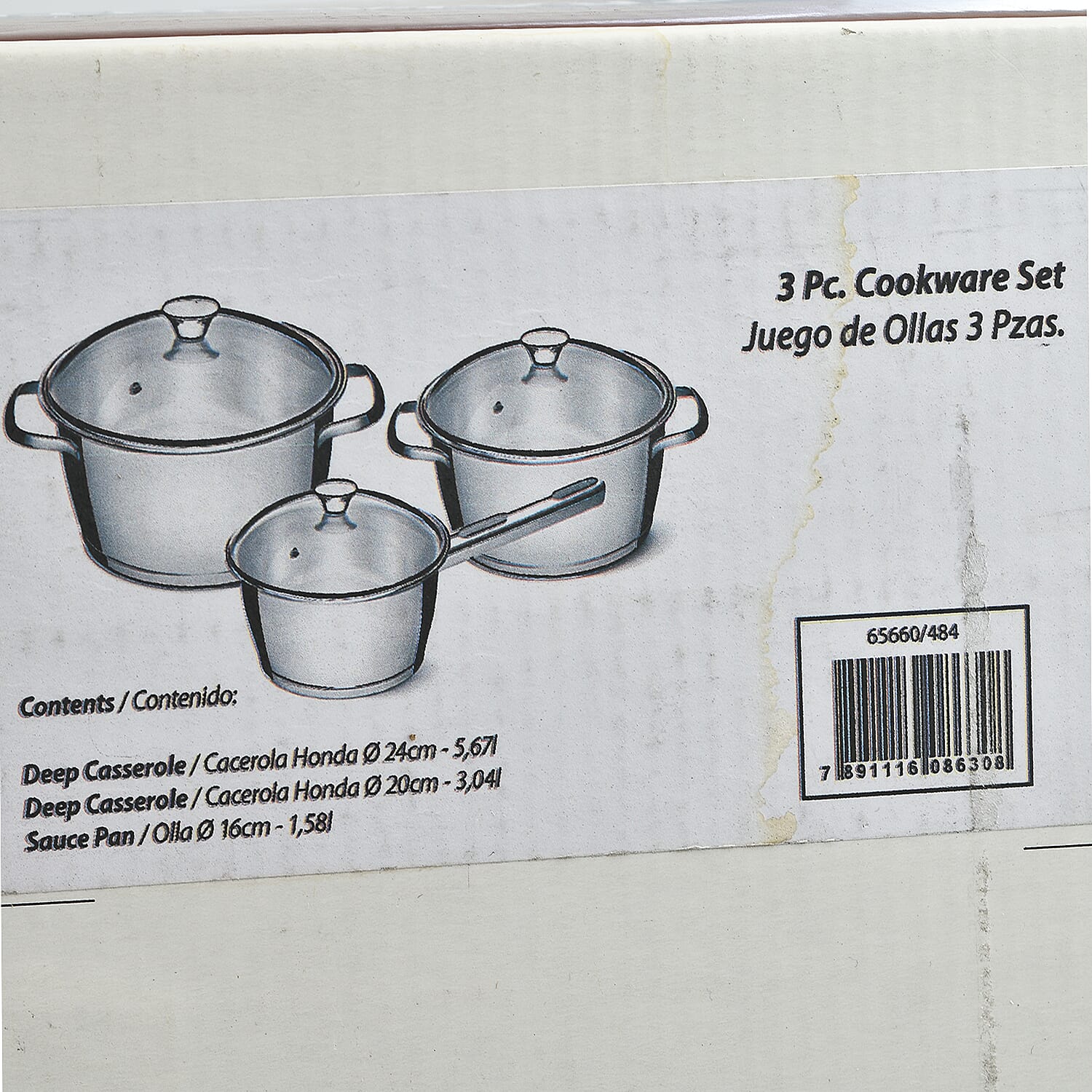 Tramontina Cookware Set - 2 Casserole Pots 20 - 24cm And Saucepan 16cm - Triple Layer Base - All Hob types - Silver