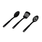 3-Piece Cookware Utensil Set- Inc. Slotted Spoon, Solid Spoon, - Spatula - Black