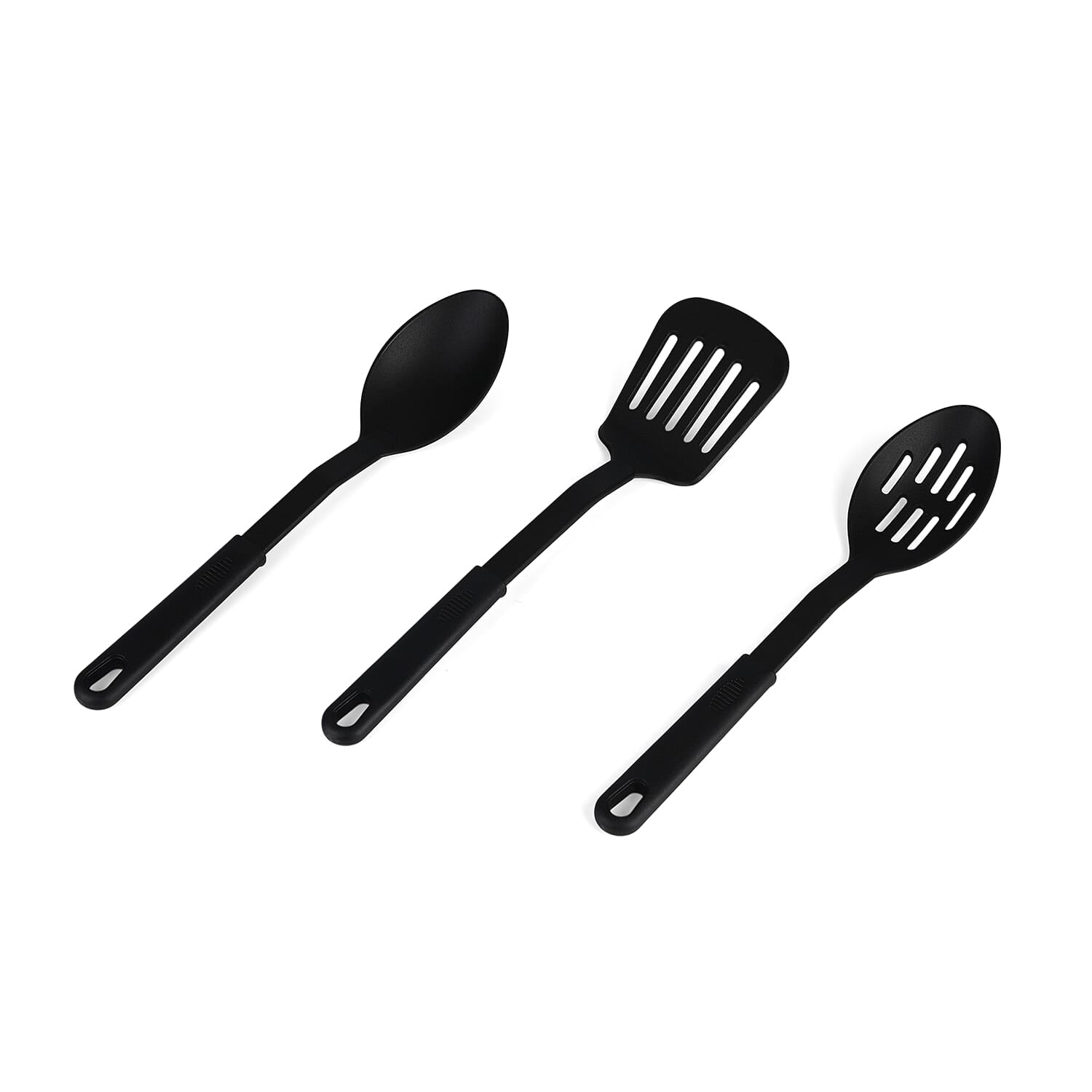 3-Piece Cookware Utensil Set- Inc. Slotted Spoon, Solid Spoon, - Spatula - Black