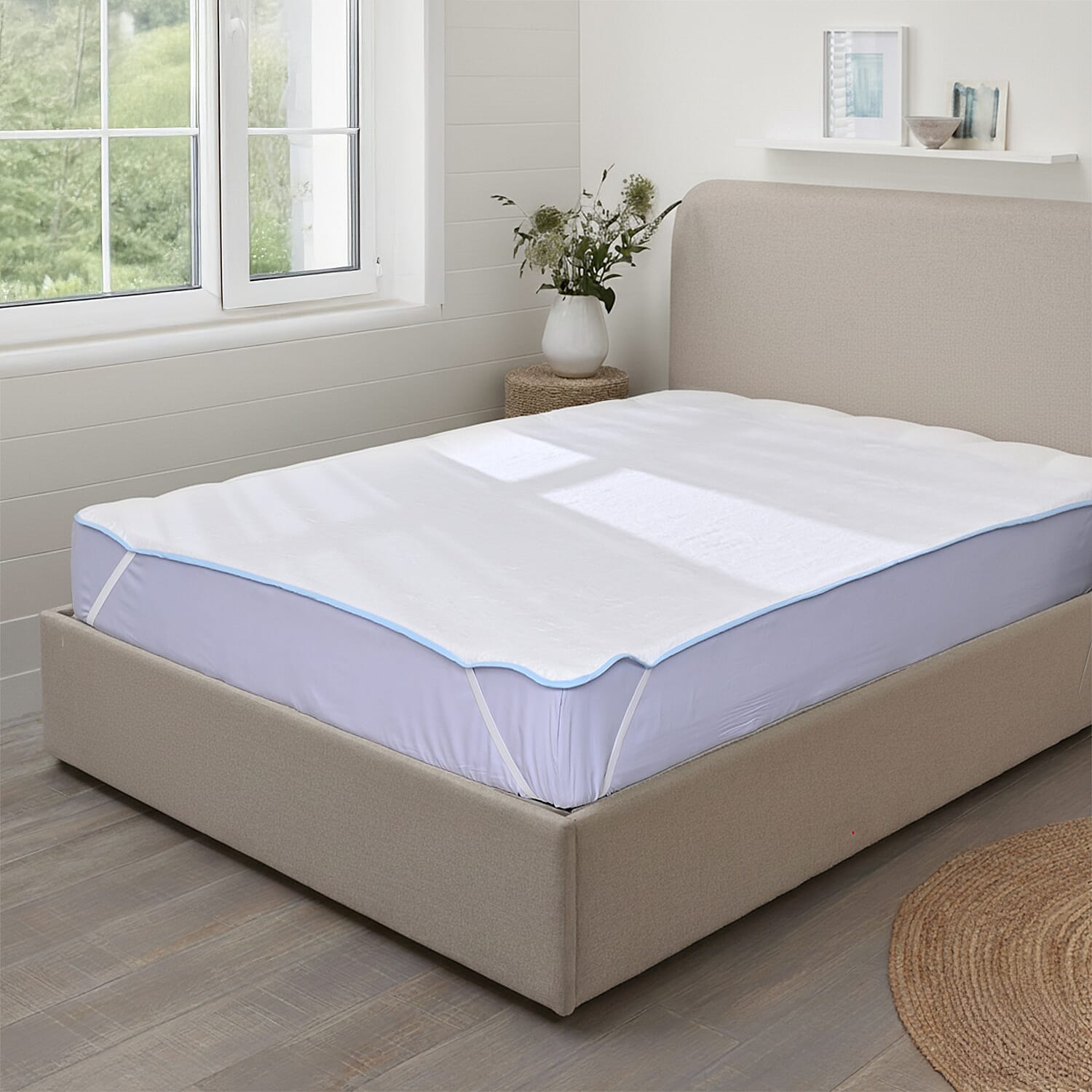 Hush Haven Cooling Jacquard Mattress Pad with Anchor Bands (Size Single) - White