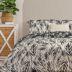 One Time Closeout - Copenhagen Home Laura Leaf Pattern Duvet Cover Set (Size King) - Black & White