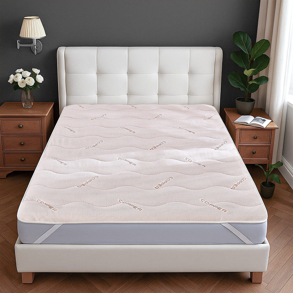 Anti-Bacterial Copper Infused Jacquard Mattress Topper (Size Single) - White