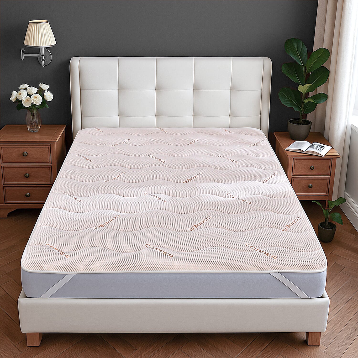 Anti-Bacterial Copper Infused Jacquard Mattress Topper (Size Single) - White
