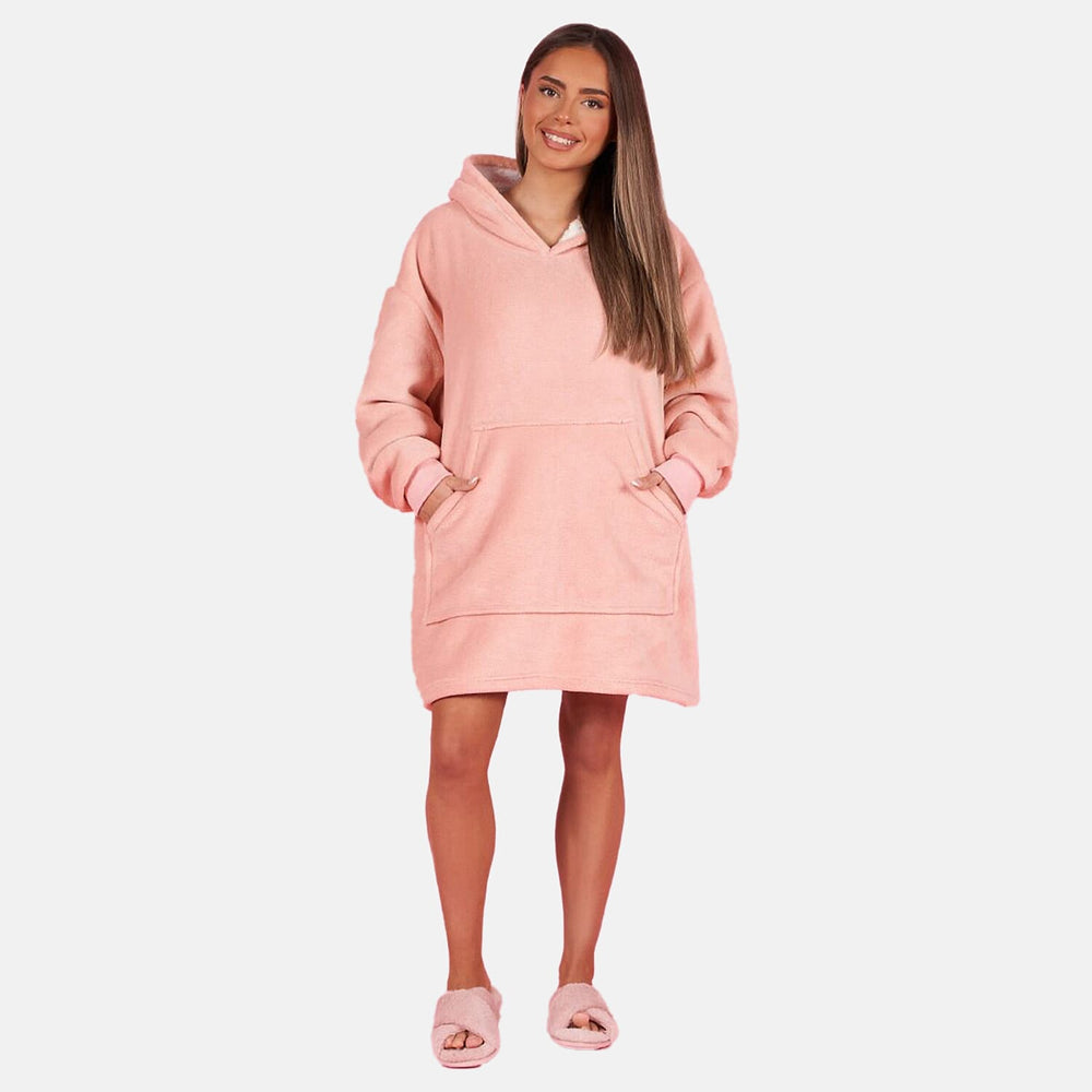 Coral Fleece Hoodie Blanket - Blush
