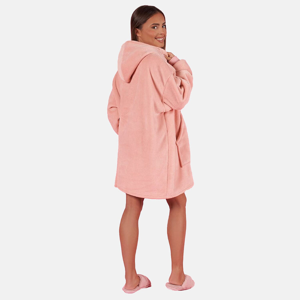 Coral Fleece Hoodie Blanket - Blush
