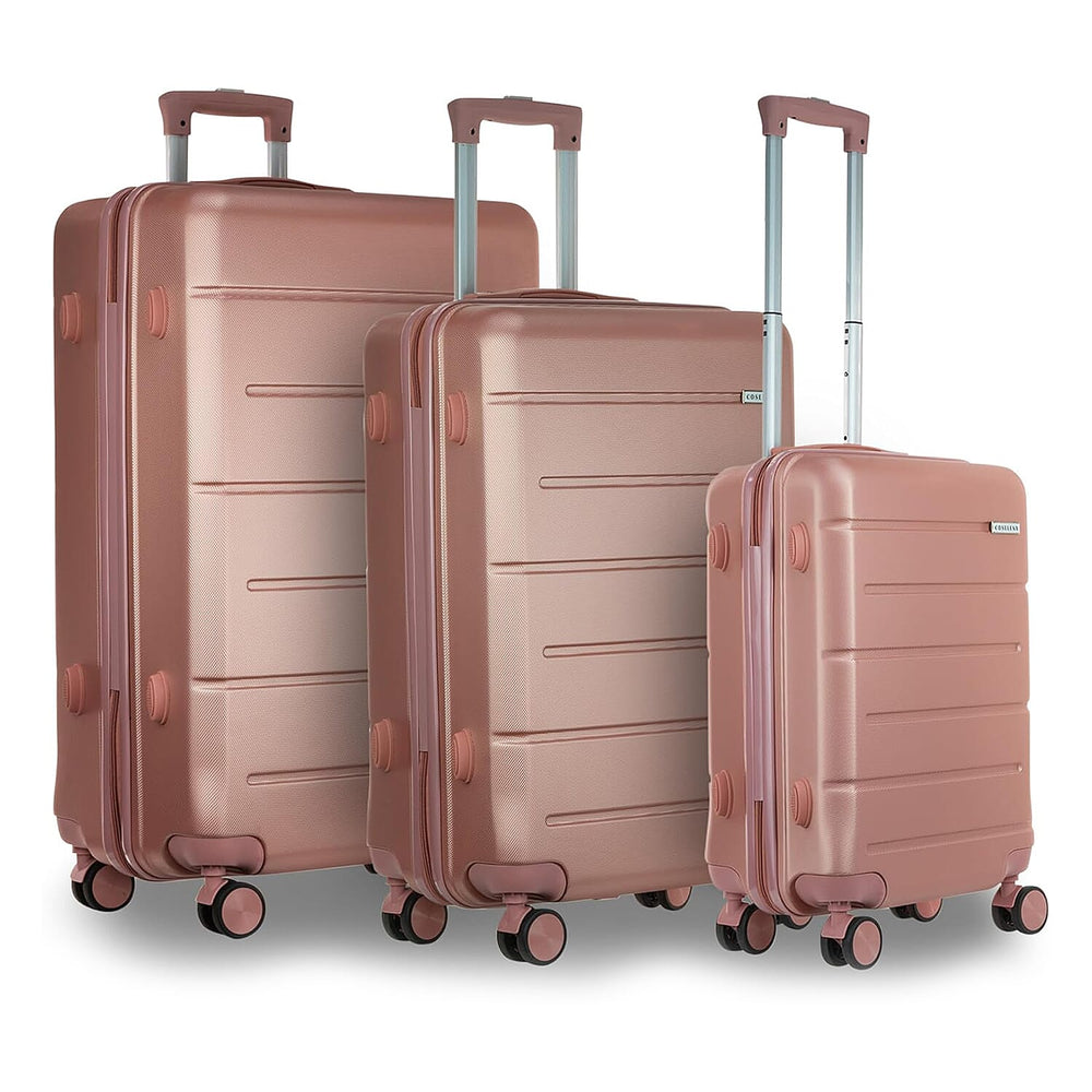 Coselena Set of 3pc Suitcases - ABS Lightweight, Water-Resistant, 4-Wheel, Hard Shell, Secure Carry-On Cabin Suitcase with TSA Lock - Rose Pink
