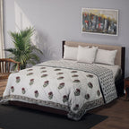 100% Cotton SANGANER Printed Quilt Comes with Bag (King Size, 270x220 cm) - Pink - Olive Green