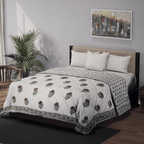 100% Cotton SANGANER Printed Quilt Comes with Bag (King Size, 270x220 cm) - Pink - Olive Green