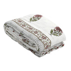 100% Cotton SANGANER Printed Quilt Comes with Bag (King Size, 270x220 cm) - Pink - Olive Green