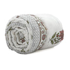 100% Cotton SANGANER Printed Quilt Comes with Bag (King Size, 270x220 cm) - Pink - Olive Green