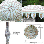 100% Cotton Canvas Block Printed Ethnic Parasol Size (6 Ft. Dia. Shade and 8 Ft. Long Pole) - Orange - Green