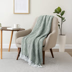 Cotton Chevron Throw Blanket (Size 130x1 cm) - Sage Green & Grey