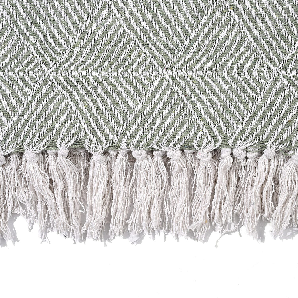 Cotton Chevron Throw Blanket (Size 130x1 cm) - Sage Green & Grey