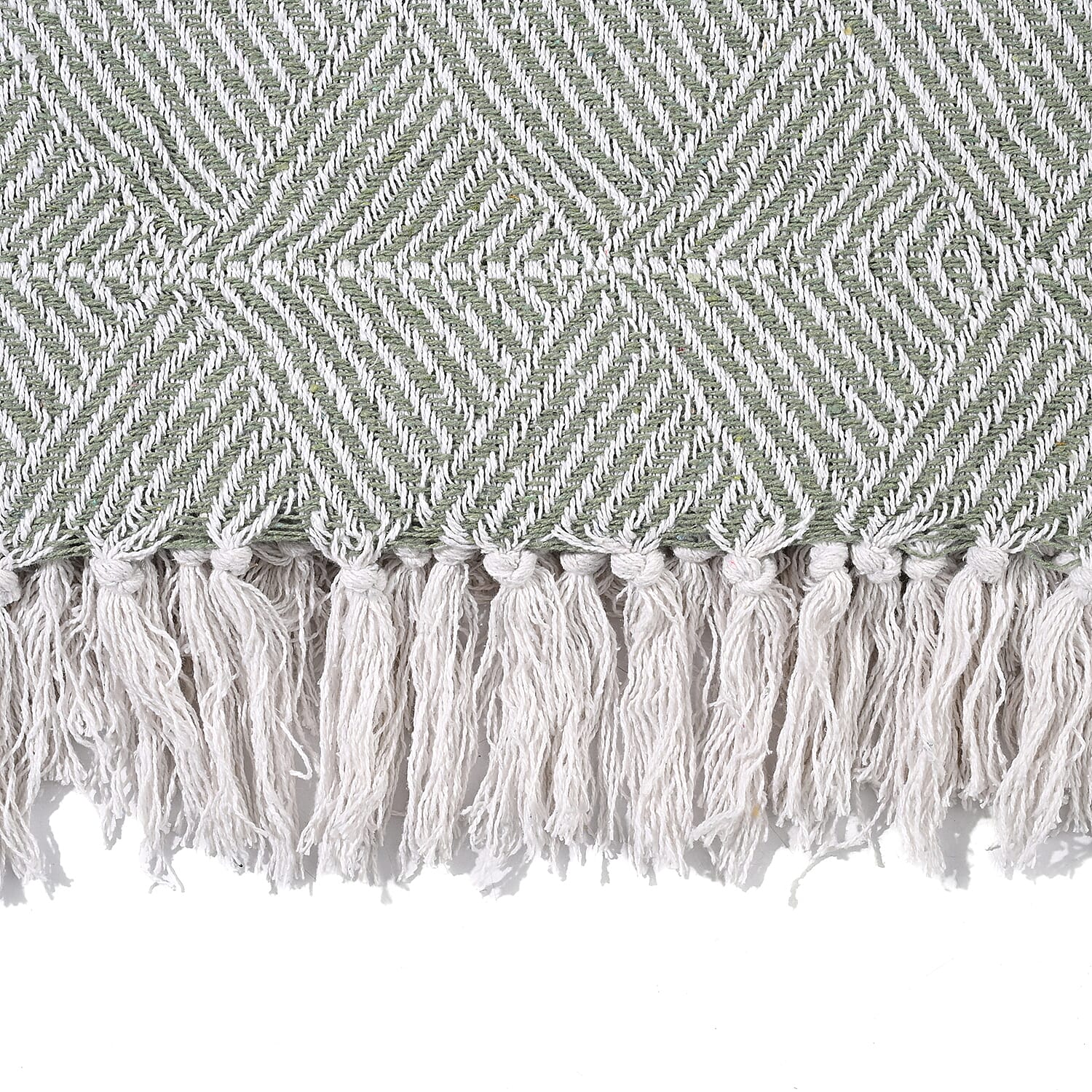 Cotton Chevron Throw Blanket (Size 130x1 cm) - Sage Green & Grey