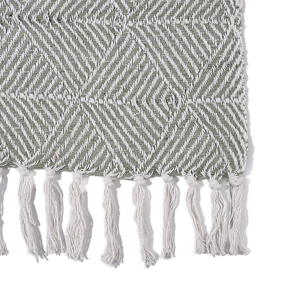 Cotton Chevron Throw Blanket (Size 130x1 cm) - Sage Green & Grey