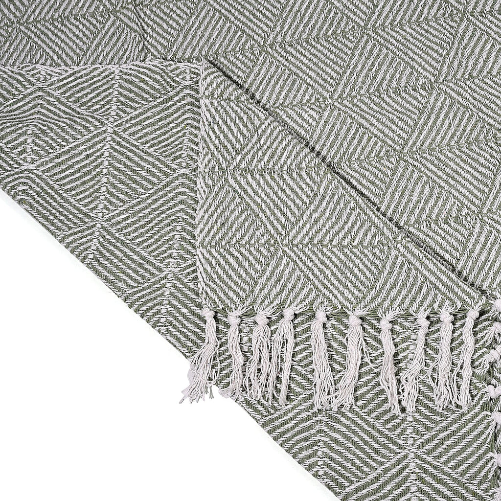 Cotton Chevron Throw Blanket (Size 130x1 cm) - Sage Green & Grey