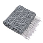 Cotton Chevron Throw Blanket (Size 130x160 cm) - Navy & Grey