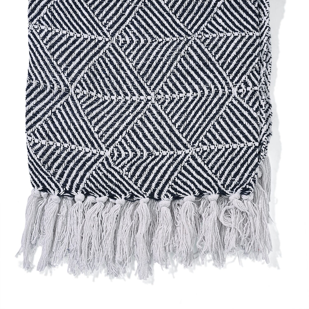 Cotton Chevron Throw Blanket (Size 130x160 cm) - Navy & Grey