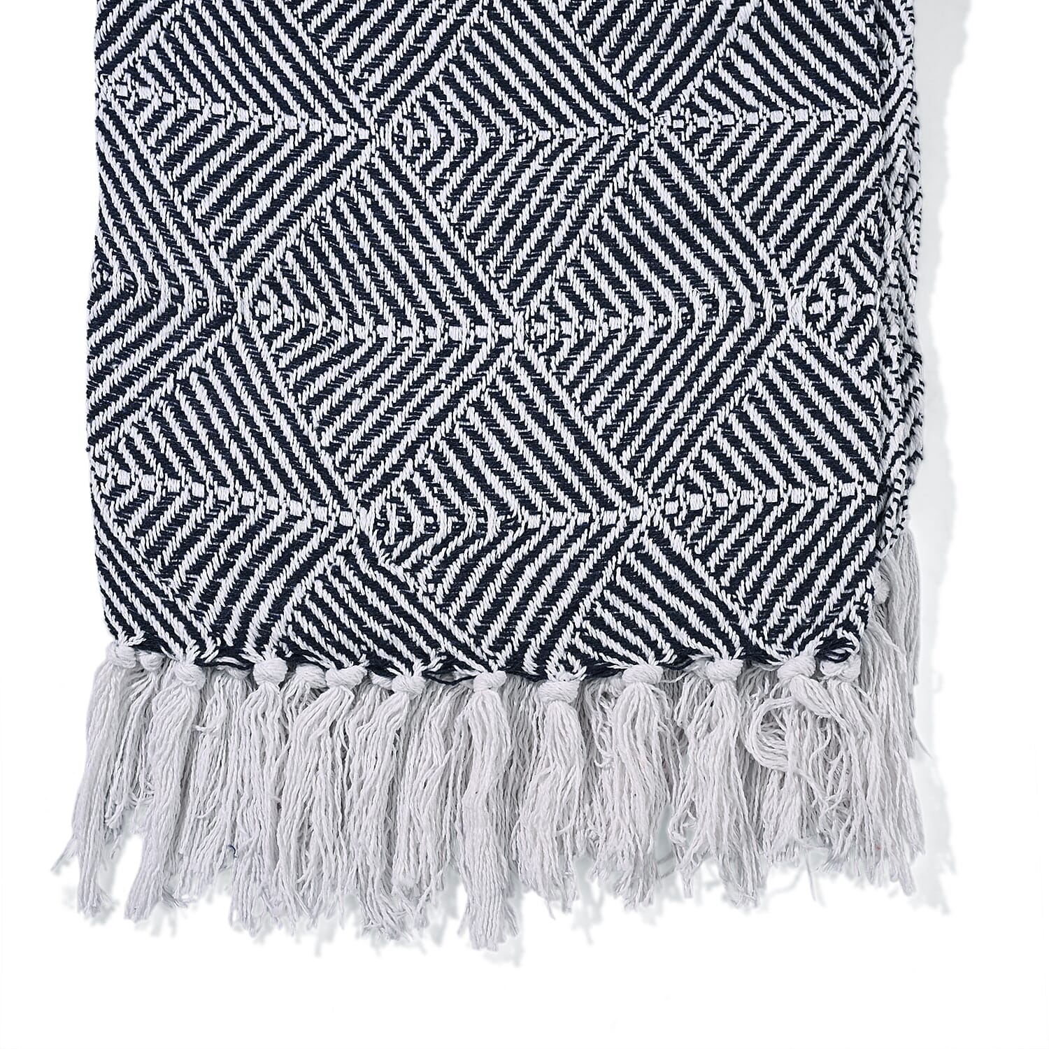 Cotton Chevron Throw Blanket (Size 130x160 cm) - Navy & Grey