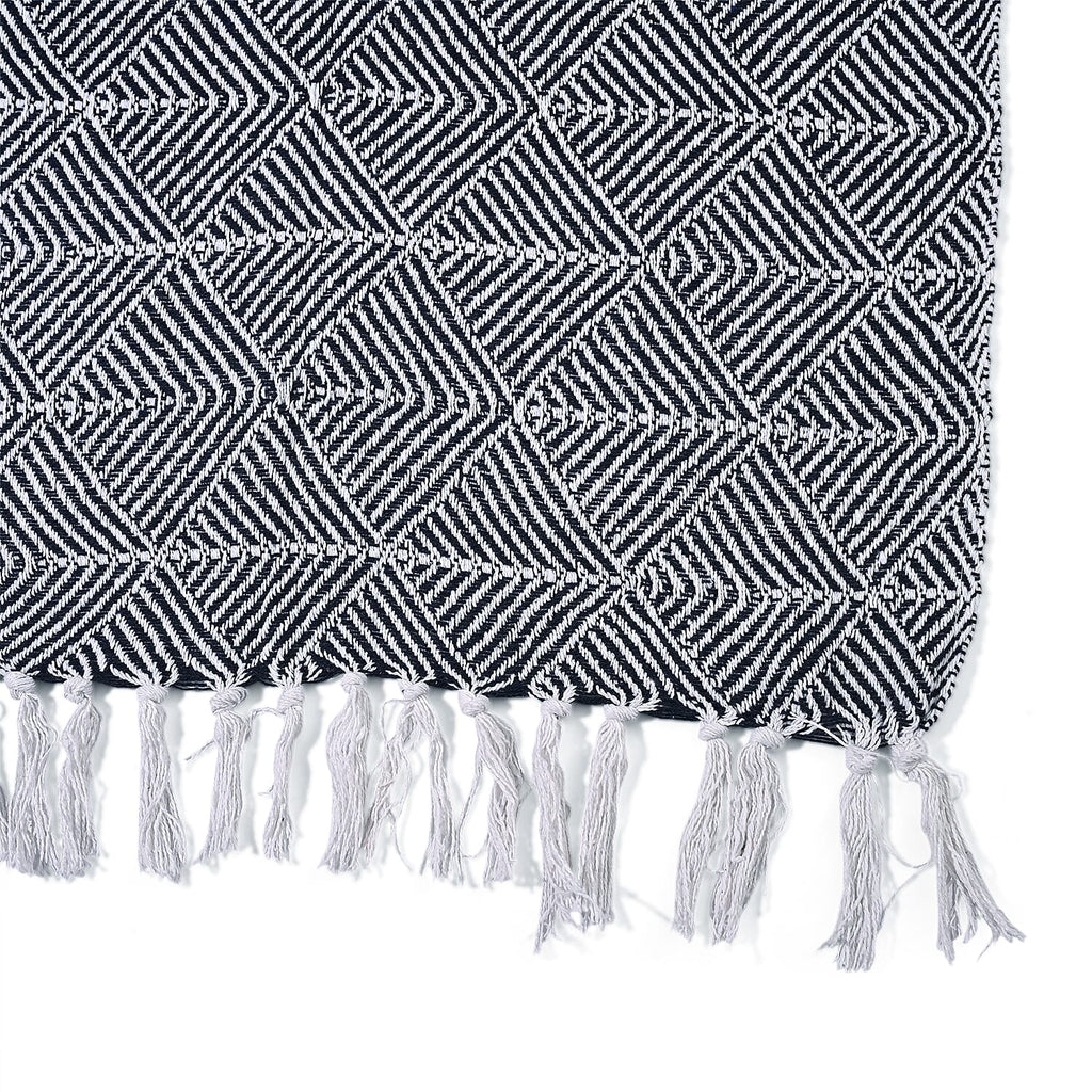 Cotton Chevron Throw Blanket (Size 130x160 cm) - Navy & Grey