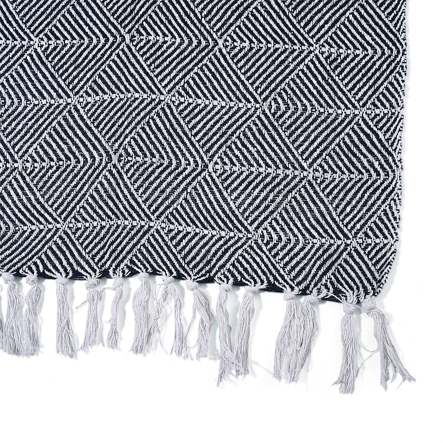 Cotton Chevron Throw Blanket (Size 130x160 cm) - Navy & Grey