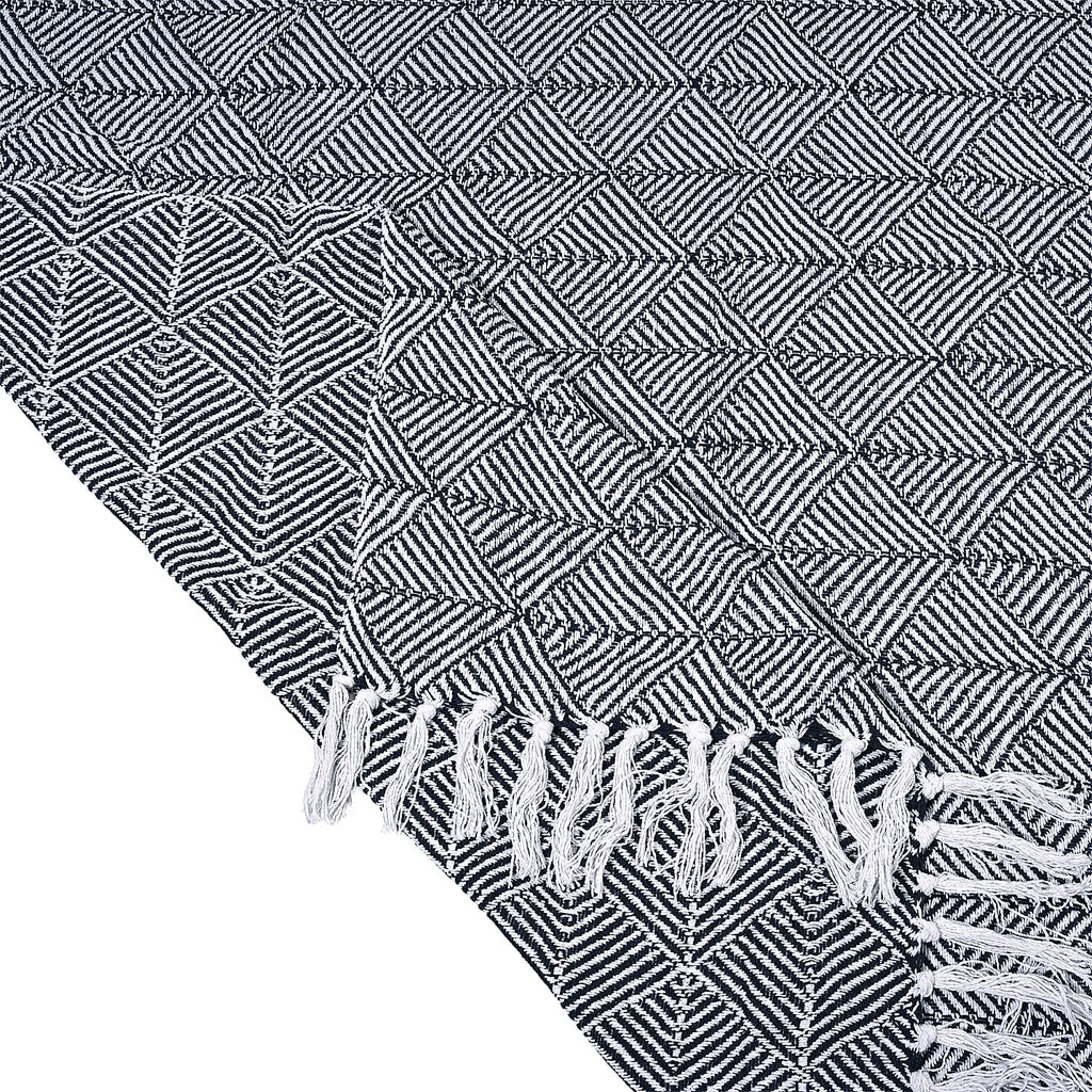 Cotton Chevron Throw Blanket (Size 130x160 cm) - Navy & Grey