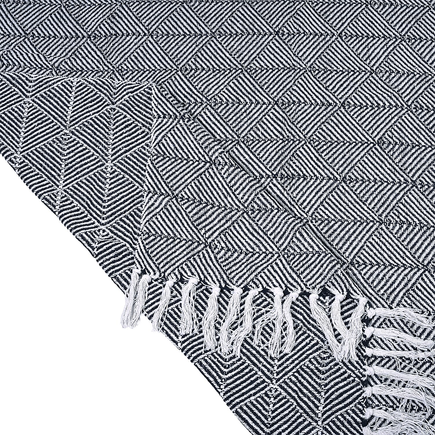 Cotton Chevron Throw Blanket (Size 130x160 cm) - Navy & Grey