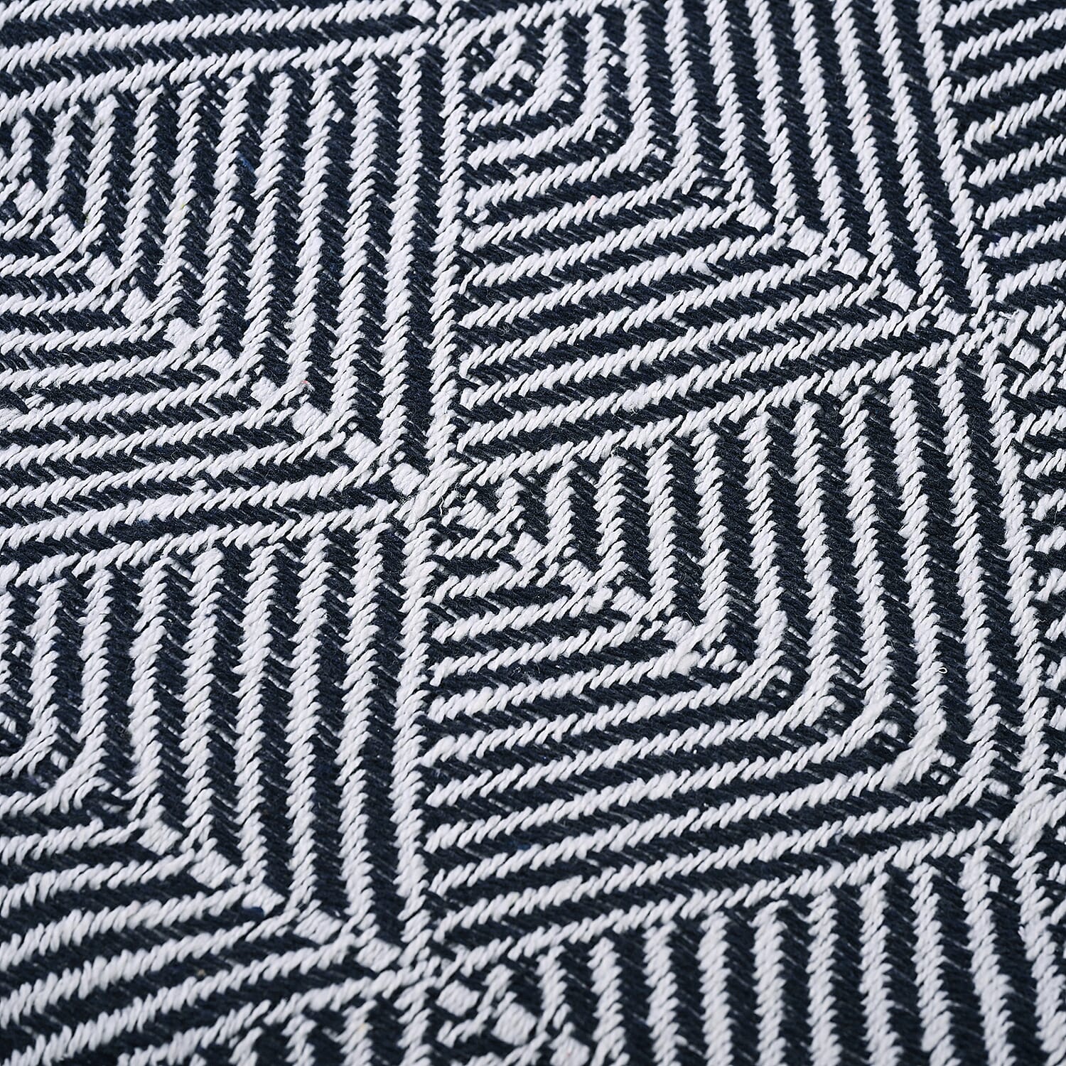 Cotton Chevron Throw Blanket (Size 130x160 cm) - Navy & Grey