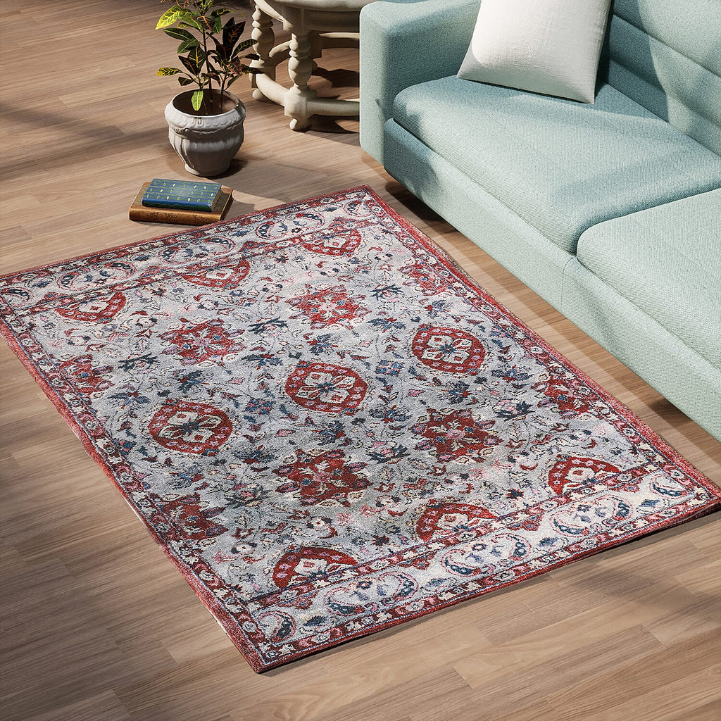 Hand Made 100% Cotton Digital Printed Rug (Size 180x120 cm) - Red - White