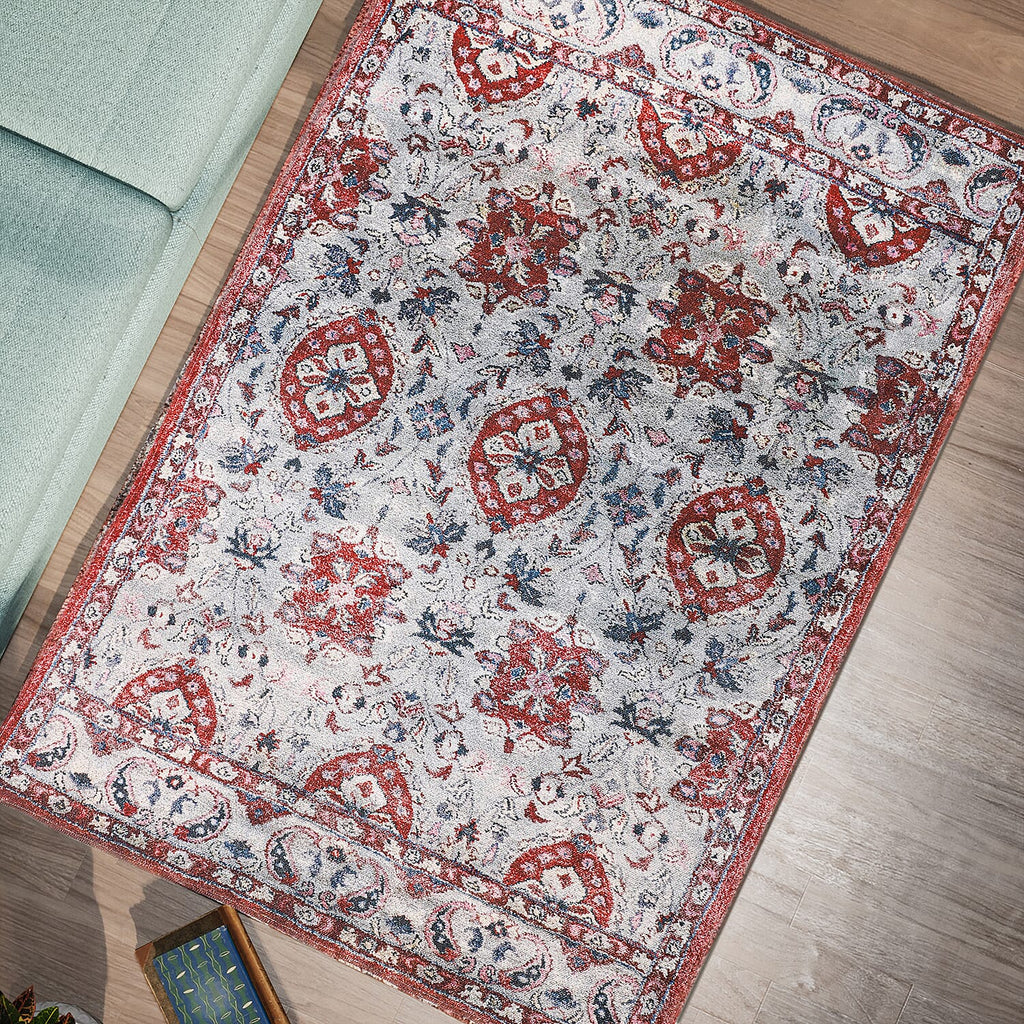 Hand Made 100% Cotton Digital Printed Rug (Size 180x120 cm) - Red - White