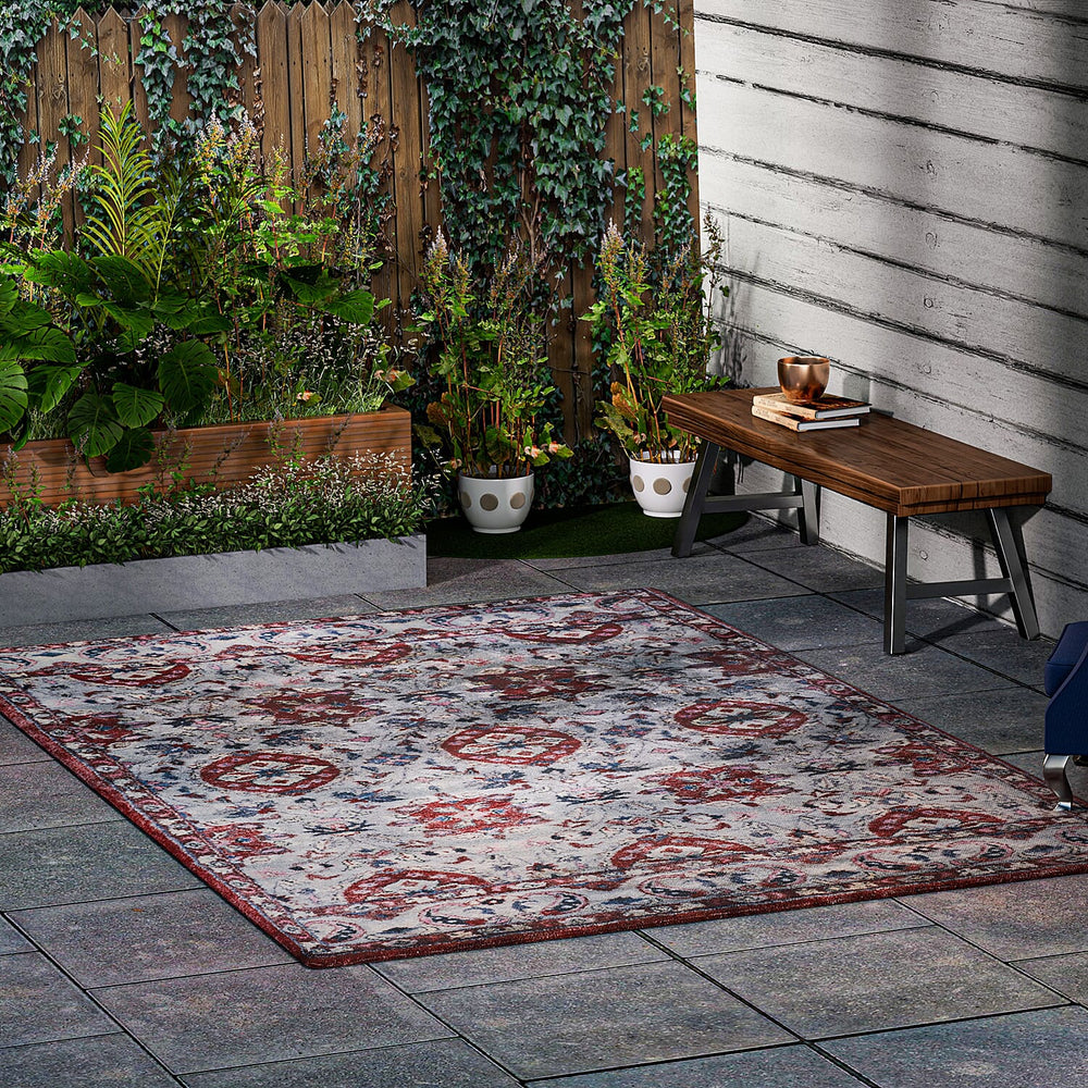 Hand Made 100% Cotton Digital Printed Rug (Size 180x120 cm) - Red - White