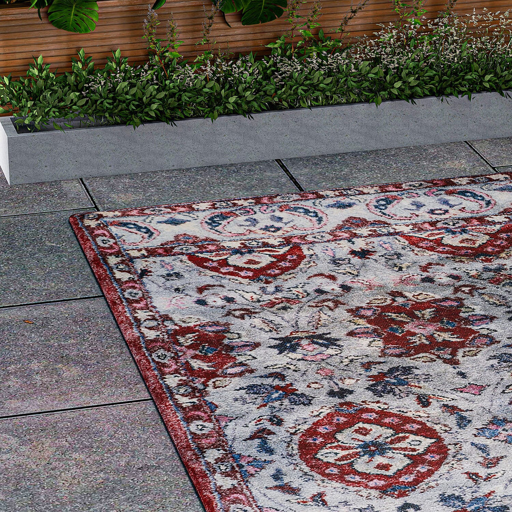 Hand Made 100% Cotton Digital Printed Rug (Size 180x120 cm) - Red - White