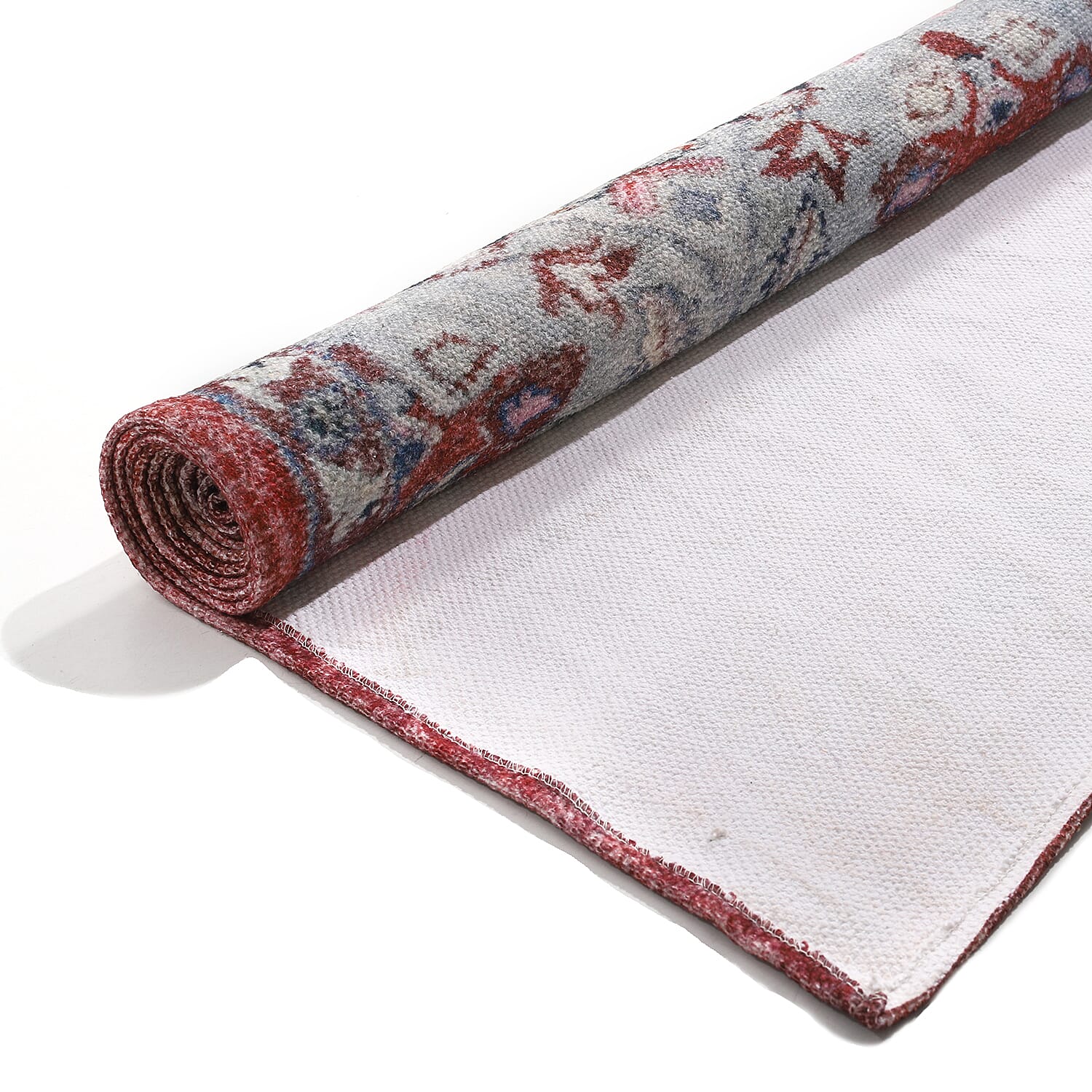 Hand Made 100% Cotton Digital Printed Rug (Size 180x120 cm) - Red - White
