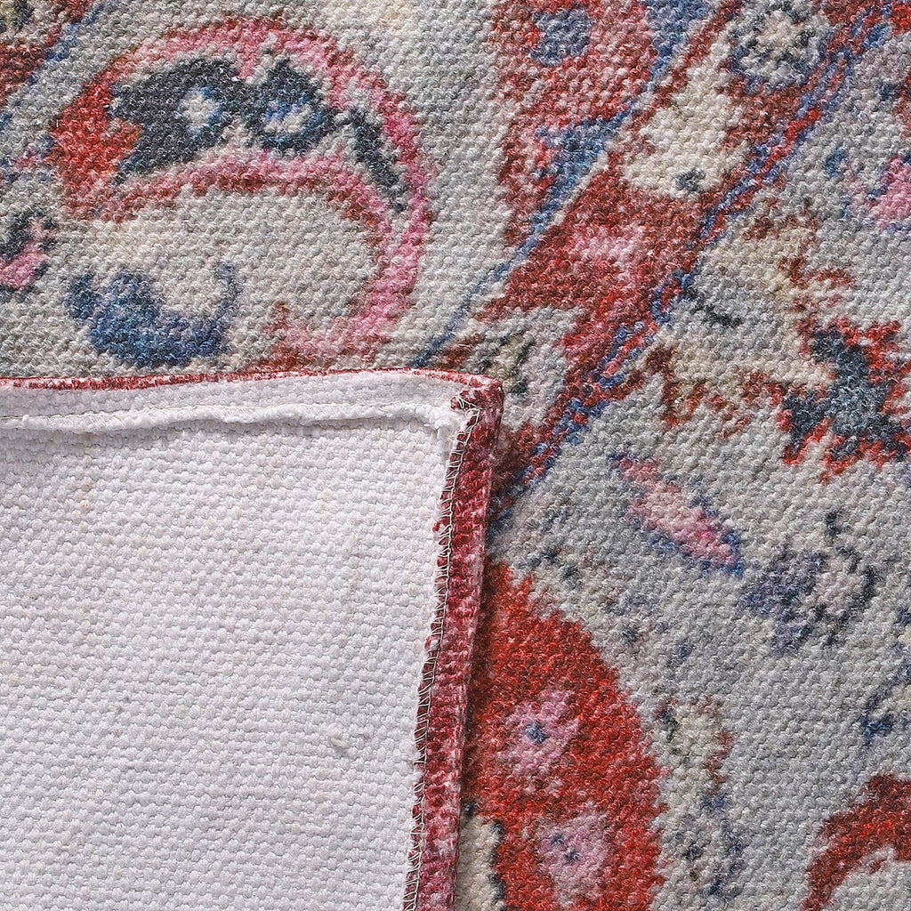Hand Made 100% Cotton Digital Printed Rug (Size 180x120 cm) - Red - White