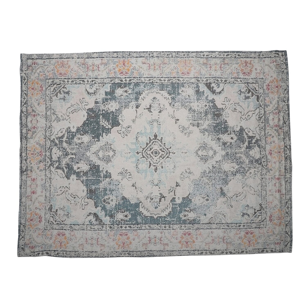 Hand Made 100% Cotton Printed Rug (Size 180x120 cm) - White Green - Multi