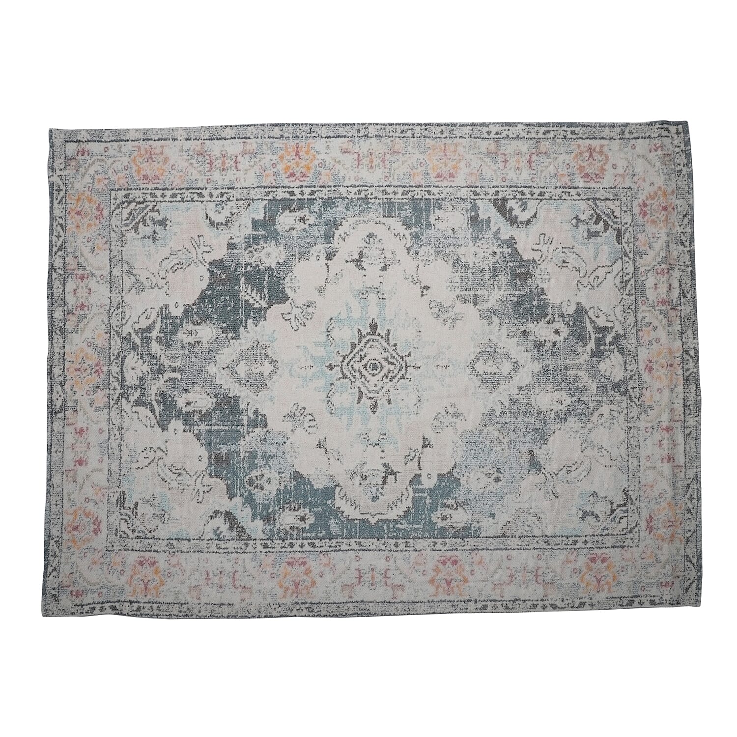 Hand Made 100% Cotton Printed Rug (Size 180x120 cm) - White Green - Multi